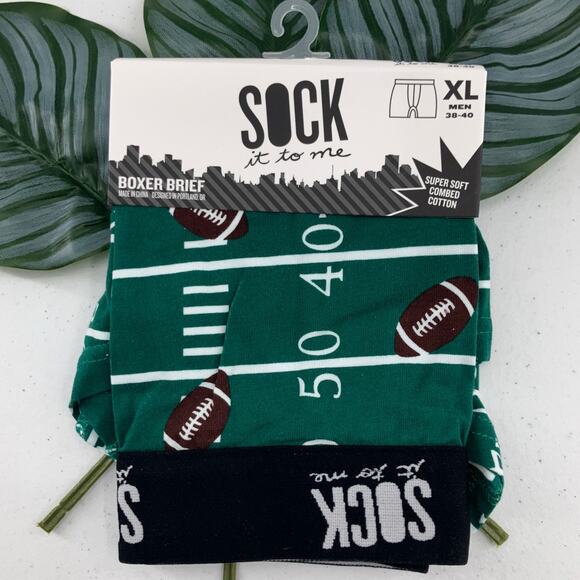 Sock It To Me Green White Brown Football Sports Cotten Blend Novelty Boxer Brief - Picture 1 of 7